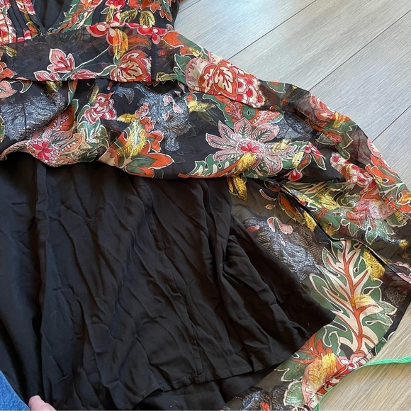 The Kooples Bollywood Silk Floral Mini Dress Black Multicolor Boho Party Sz 1, S - Picture 11 of 16